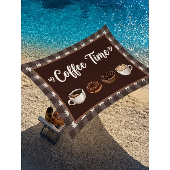 Coffee Time Sun Shade Sail 12' x 16', Retro Brown Coffee Beans Cup Brown Plaid Rectangle Outdoor Sunshade Canopy, Waterproof UV Block Patio Covers for Garden Yard Beach