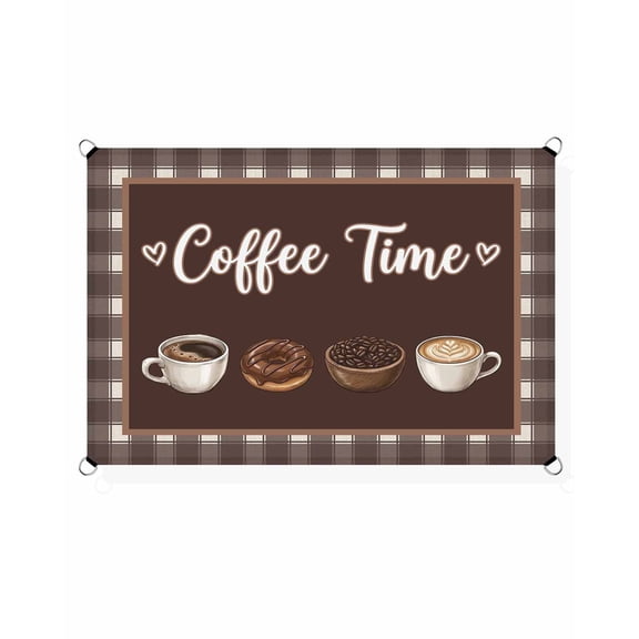 Coffee Time Sun Shade Sail 6.5'X10' Retro Brown Coffee Beans Cup Brown Plaid UV Block Outdoor Sail Shades Breathable Waterproof Rectangular Sunshade for Patio Garden Pool Pergola Porch