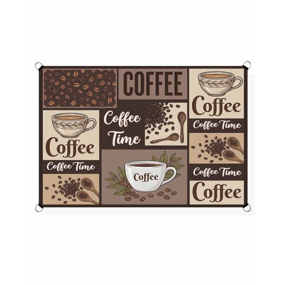 Coffee Time Sun Shade Sail 6.5'X10' Retro Coffee Beans Dark Brown Patchwork UV Block Outdoor Sail Shades Breathable Waterproof Rectangular Sunshade for Patio Garden Pool Pergola Porch
