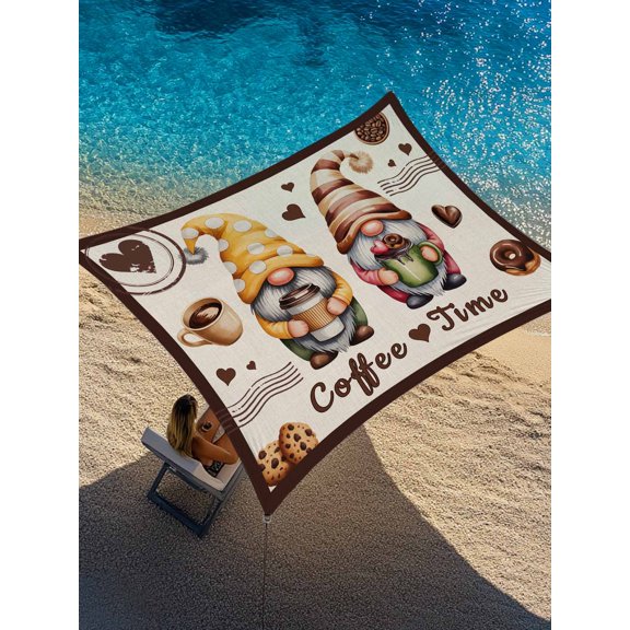 Coffee Time Sun Shade Sail 6.5' x 10', Gnome Desserts Dwarfs Bean Beige Linen Texture Rectangle Outdoor Sunshade Canopy, Waterproof UV Block Patio Covers for Garden Yard Beach