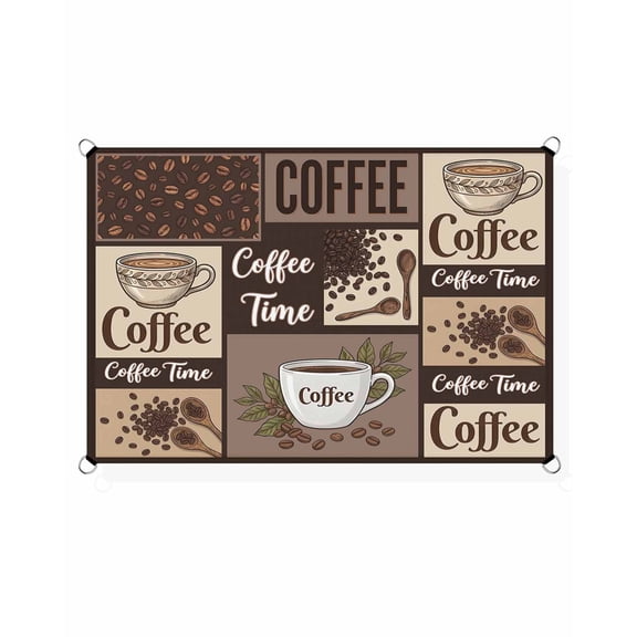 Coffee Time Sun Shade Sail 8'X10' Retro Coffee Beans Dark Brown Patchwork UV Block Outdoor Sail Shades Breathable Waterproof Rectangular Sunshade for Patio Garden Pool Pergola Porch