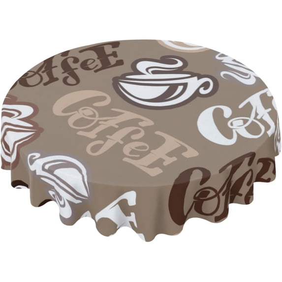 Coffee Time Tablecloth Round 60 Inch Waterproof Wipeable for Dining Room Party Banquet Kitchen Dining Indoor Outdoor Farmhouse Decor