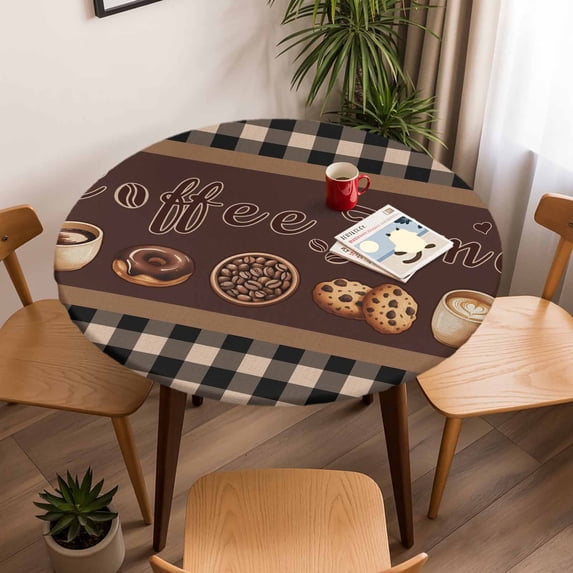 Coffee Time Text Theme Round Fitted Tablecloth with Elastic Edge ...