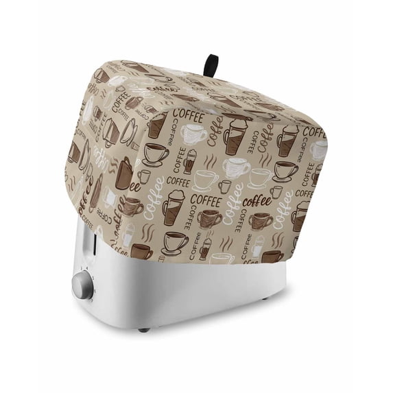 Coffee Toaster Cover 4 Slice, Large Kitchen Appliance Covers, Beige Farmhouse Retro Beans Latte Tea Cup Funny Toaster Oven Cover with Loop, Bread Machine Cover Polyester Dust Cover Protection