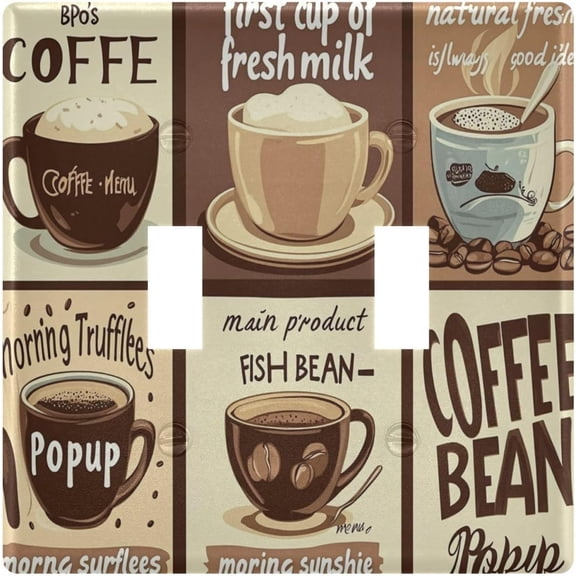 Coffee Topics Cafe Design Light Switch plate Cover 2 Gang Toggle Switch Wall Plate Decorative Outlet Covers Home Decor H4.46 xL4.56in