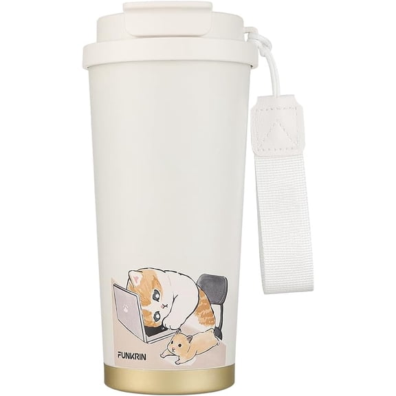 Coffee Travel Mug with Straw & Flip Lid, 16oz Insulated Tumbler Cup with Ceramic Coating, Double Wall Vacuum Leak-Proof Mug for Office School Party Camping