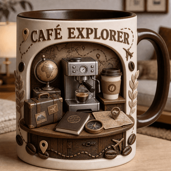 Coffee Traveler Mug Personalized Cafe Explorer Coffee Cup Gift for Dad or Barista