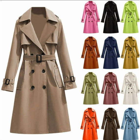 Coffee Trench Coat Women's Long Transition Coat Classic Damen British Style Trenchcoats Streetwear Fall Spring Double Breasted Jacket with Belt