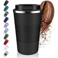thumbnail image 1 of Coffee Tumbler 17oz/510ml - Insulated Coffee Mug with Lid, Leakproof Travel Coffee Cup, Stainless Steel Reusable Coffee Mug for Hot&Cold Drinks, Thermal Coffee Cups for Men Women-Black/1 Pack, 1 of 10