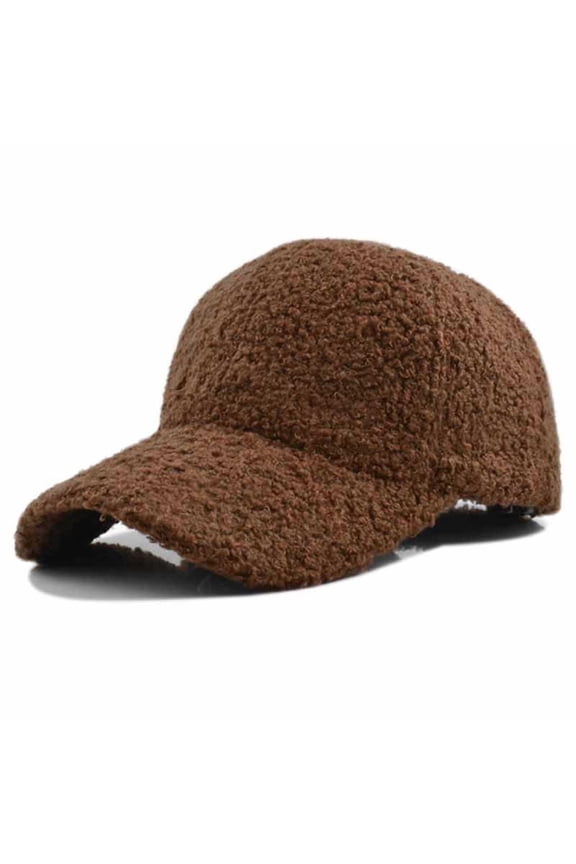 Coffee Unisex Winter Lamb Fleece Baseball Hat With Solid Color For Outdoor Thick Warm And Windproof Use