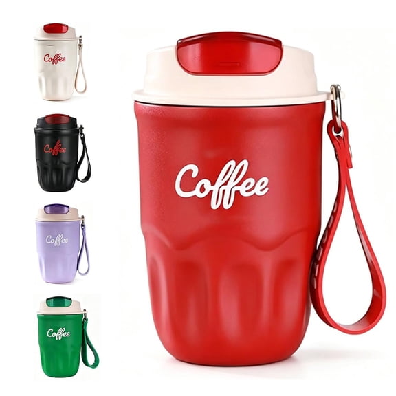 Coffee Vacuum Flask, 1 Count Portable Coffee Cup with Lid & Handle, Stainless Steel Insulated Water Bottle for Home, Office, and Outdoor Use, Insulated Travel Drinkware (White, General Sets)