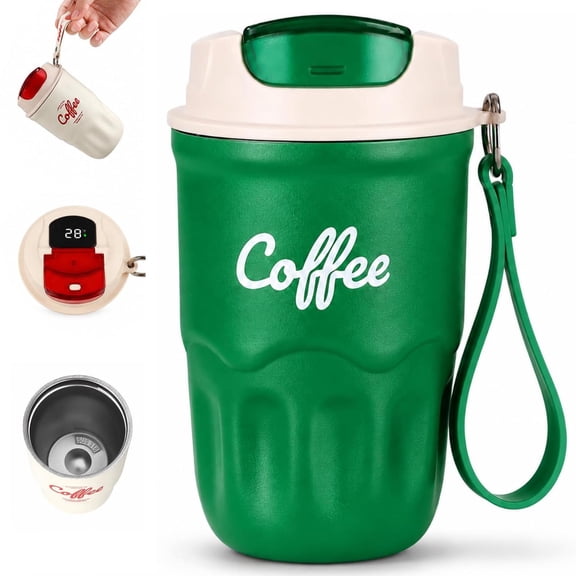 Coffee Vacuum Flask, 12 Oz Stainless Steel Insulated Travel Mug with Temperature Display & Leak-Resistant Lid for Office, Travel & Commute