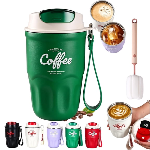 Coffee Vacuum Flask, Insulated Travel Coffee Mugs, Portable Coffee Cup with Lid & Handle, Stainless Steel Bottle, Keep Hot & Cold Drinks for Home, Office, Outdoor Travel