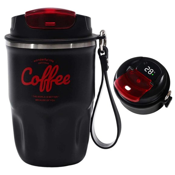 Coffee Vacuum Flask,Intelligent Digital Display Coffee Cup with Lid & Handle, Stainless Steel Insulated Travel Mug for Hot & Cold Drinks, Home Office Commute