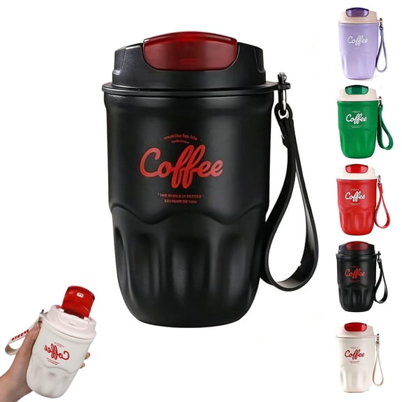 Coffee Vacuum Flask, Portable Coffee Cup with Lid and Handle, Stainless Steel Insulated Water Bottle for Home, Office and Outdoor Use, Travel Coffee Mug (Red)
