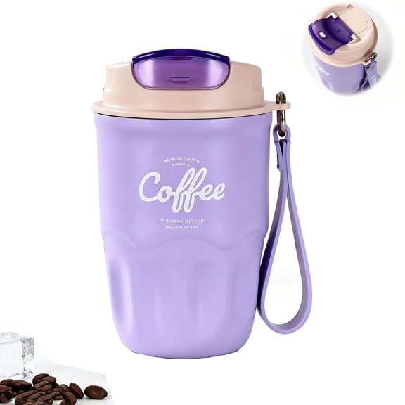Coffee Vacuum Flask, Portable Coffee Cup with Lid & Handle, Stainless Steel Insulated Water Bottle for Hot and Cold Drinks, Home, Office, And Outdoor Travel Coffee Mugs