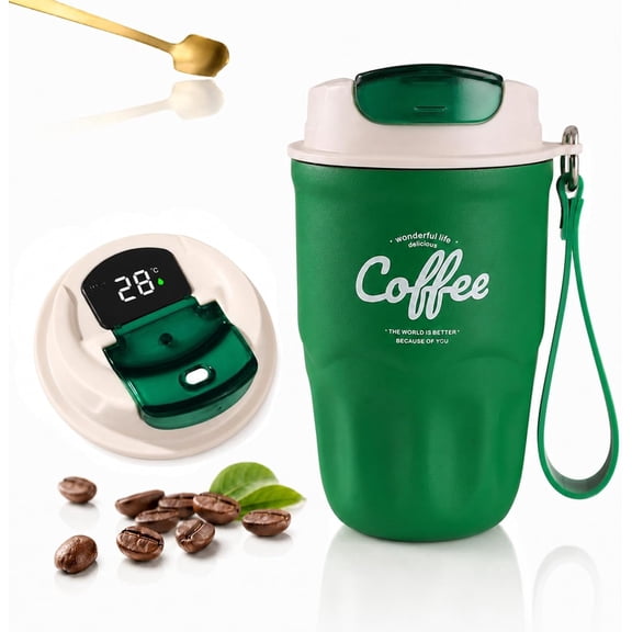 Coffee Vacuum Flask, Portable Coffee Cup with Lid & Handle, Stainless Steel Insulated Water Bottle, Travel Coffee Mug for Hot and Cold Drinks (Black, Standard Version)