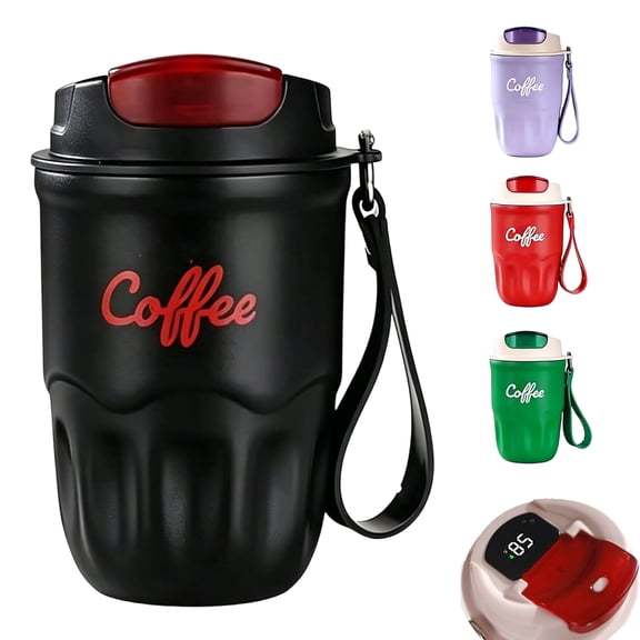 Coffee Vacuum Flask with Smart LED Temperature Display, Stainless Steel Insulated Travel Mug, Portable Drink Tumbler Cup for Commuters