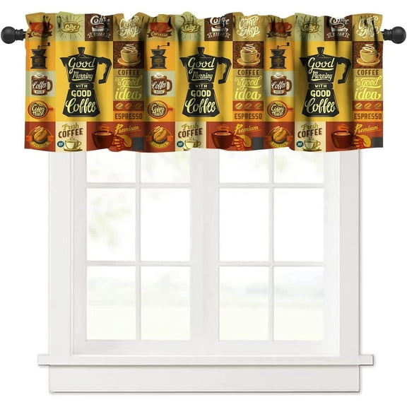Coffee Valance Curtain, Coffee Shop and Coffee Set Vintage Coffee Theme Design Short Windows Curtain Valance for Kitchen Dining Room Cafe Shop Decor