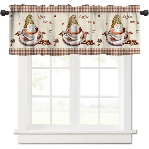 Coffee Valance Curtains for Kitchen,Cartoon Fun Country Cappuccino Elf Coffee Bean Time Window Valances Short Panel Blackout Treatment Drapes for Bathroom Bedroom Cafe Restaurant 54x 18 in