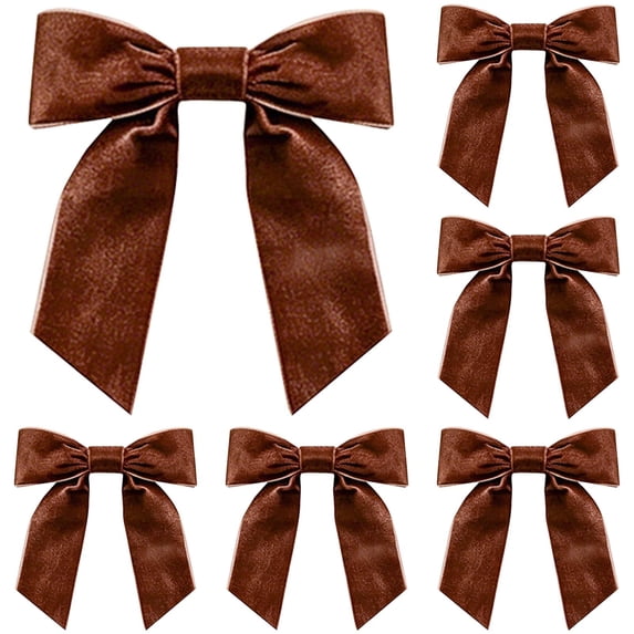 Coffee Velvet Bows 5 Pack, 4.92 x 4.33 Inch Rustic Christmas Ribbon Bows for Farmhouse Gift Wrapping, Wreath Decorations, Mantels, Trees, Wedding Decor & Thanksgiving Displays