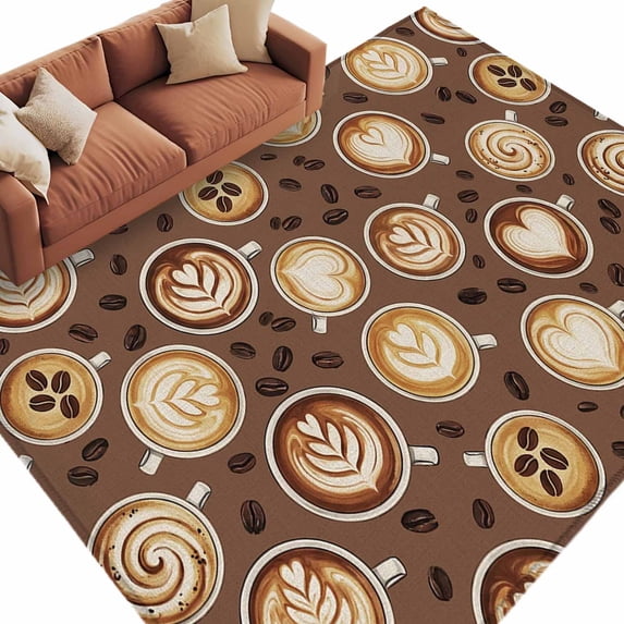 Coffee Room Rug Coffee Vintage Area Rug 8x10 Washable Rug Non Slip Light Brown Coffee ...