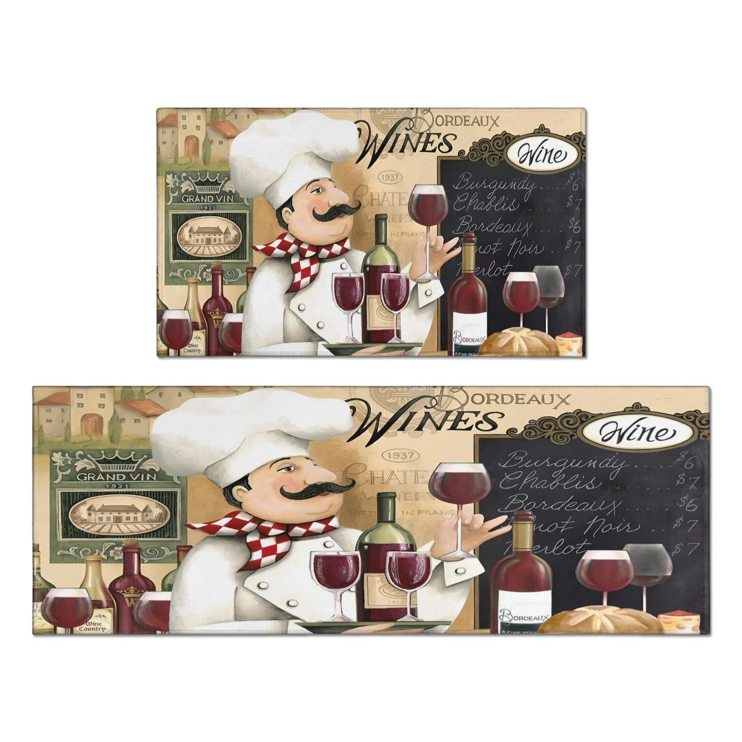 Coffee Vintage Chef Kitchen Pattern Kitchen Mat Set Of 2,Kitchen Rugs ...