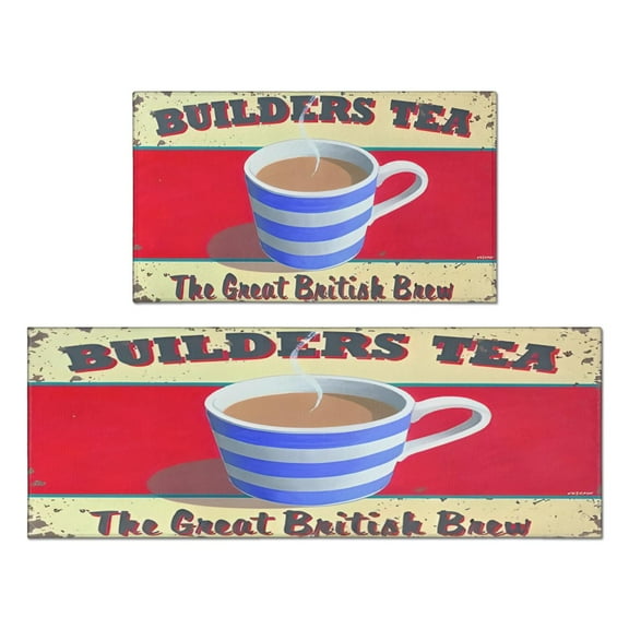 Coffee Vintage Red Pattern Kitchen Mats Set Of 2,Kitchen Rugs Mats with Dirty Resistance,washable,non Skid,kitchen Mats 17.7x24+17.7x48inch