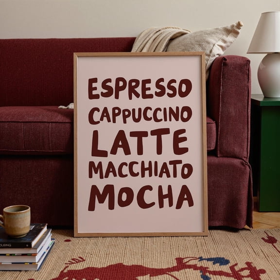 Coffee Wall Art Burgundy Espresso Retro Kitchen Poster