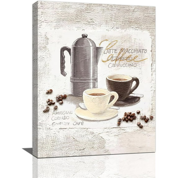 Coffee Wall Art Coffee Bean Coffee Cup Pictures Wall Decor Rustic Kitchen Coffee Painting Canvas Prints Coffee Time Artwork Modern Home Decor Framed for Kitchen Dining Room Cafe Office 12"X16"