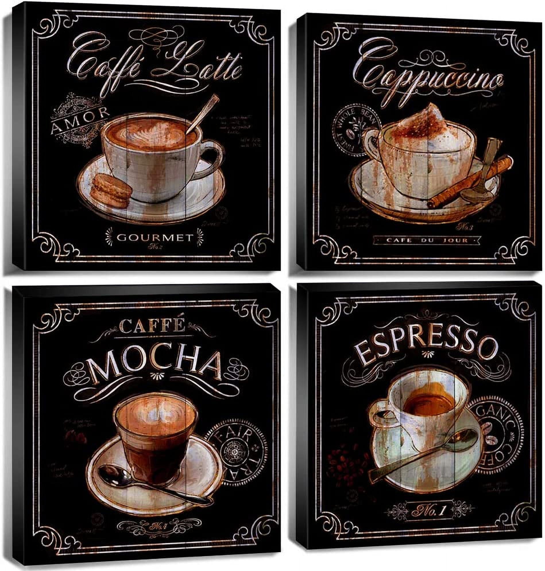 Coffee & Bread Canvas Wall Art - 3 Panel Set, 12x16" Each, Black & White Kitchen Decor