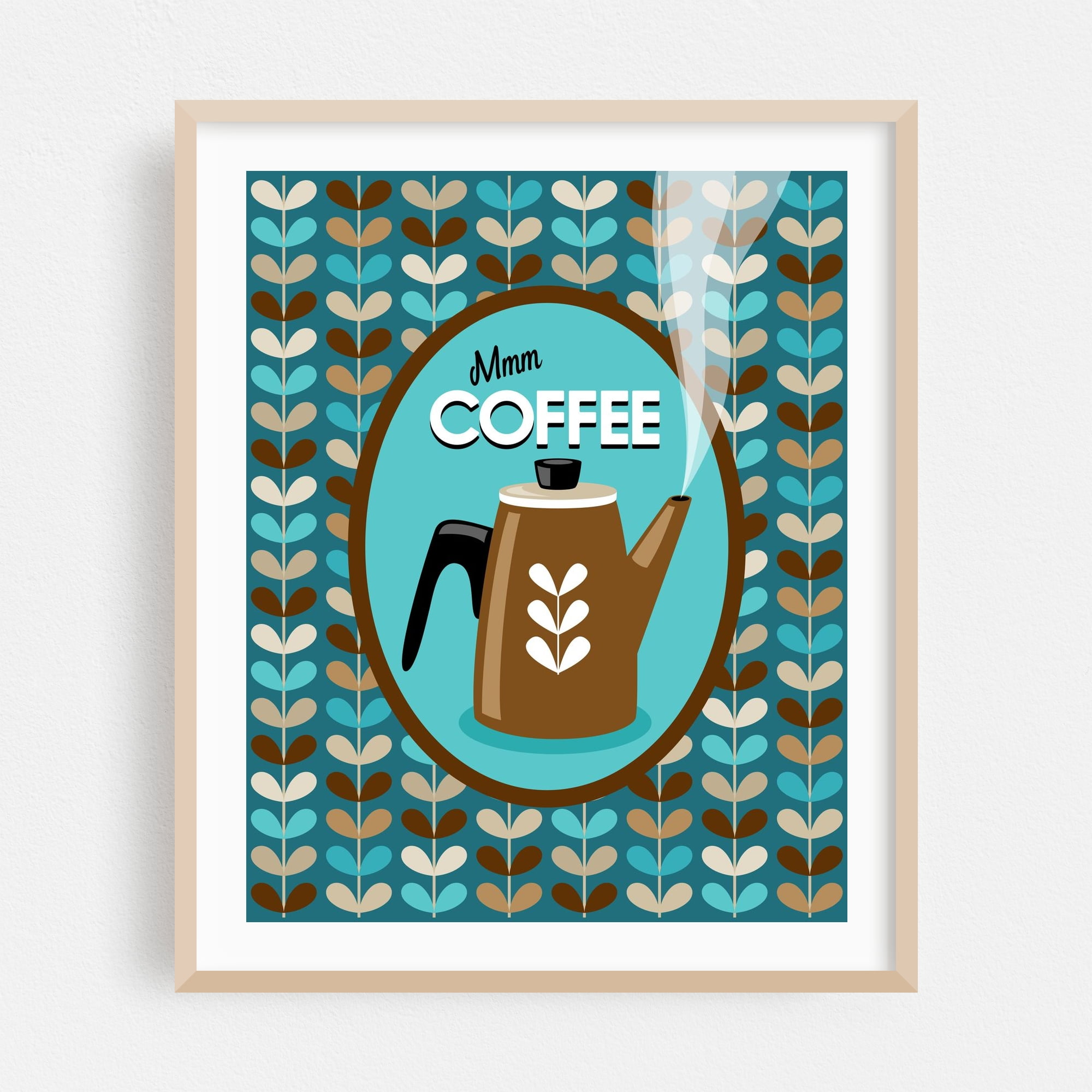 Coffee Wall Art // Mmm Coffee Quote // Typography // Turquoise Blue ...