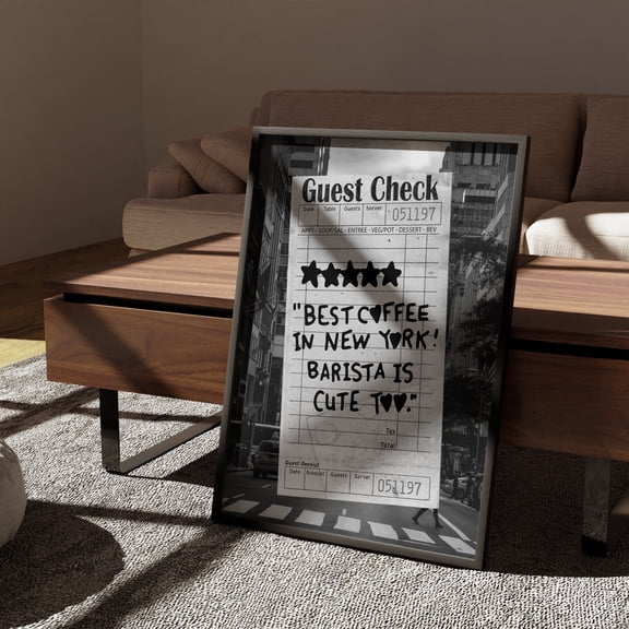 Coffee Wall Art New York Print Guest Check Poster Retro Kitchen Decor, Guest Check Wall Art New York City Poster Black And White Prints Wall Art, Modern Wall Decor, 8x12 UNFRAMED