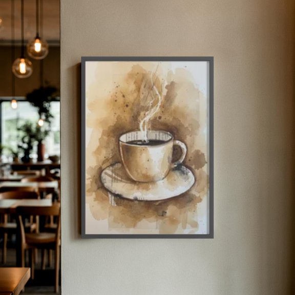 Coffee Wall Art Poster, Minimalist Coffee Cup Print, Cozy Kitchen Decor , Poster Print Only