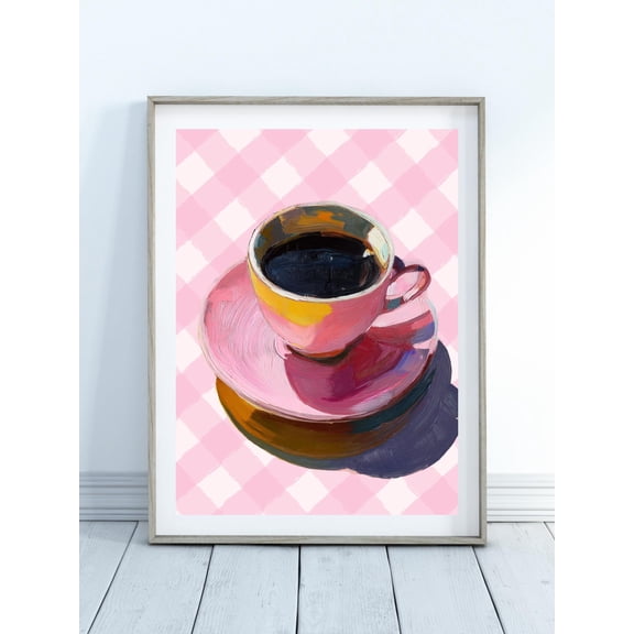 Coffee Wall Art Poster-Pastel Pink Kitchen Wall Decor, Coffee Bar Poster, Gingham Poster, Coffee Lover, Caffe Poster, Coffee Nook Coquette, Unframed Poster Size 16x24