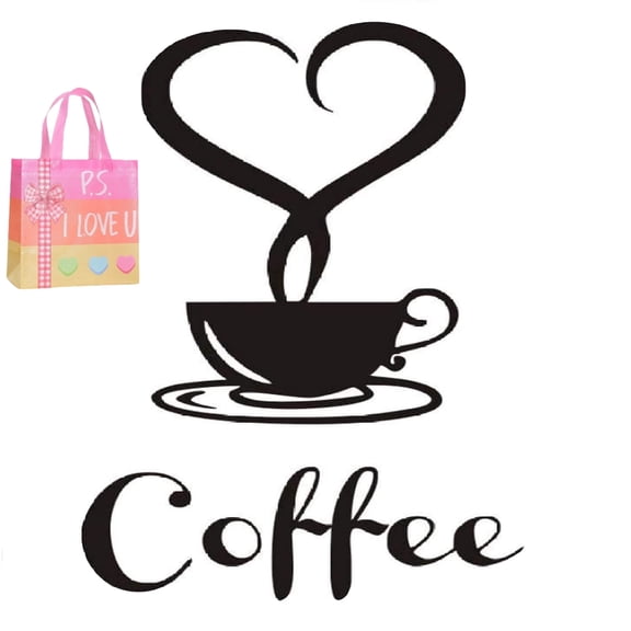 Coffee Wall Decal with Heart Steam Cup Design, Minimal Wall Art for Kitchen Bar Decor, Modern Wall Decor Accent for Dining Area, Caf Corner & Home Coffee Station (Black)