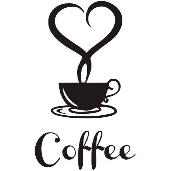 Coffee Wall Decal Sticker - Heart Coffee Cup Design, Minimalist Kitchen Wall Art Decor for Coffee Bar, Dining Room, Cafe Corner & Home Decor (Black)M