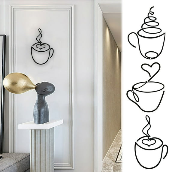 Coffee Wall Hanging Decoration - Wrought Iron Retro Coffee Shop Wall Art for Home, Kitchen, Living Room - Multi-Use Photo Frame & Key Hook - Ideal Gift for Coffee Lovers