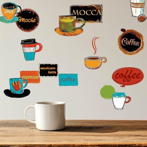 Coffee Wall Stickers Retro Self Adhesive Wall Decals Wall Art Mural Decals Home Wall Decor Waterproof Wall Decoration for Home Living Room Bedroom Bathroom Study Room 23PCS Small Stickers