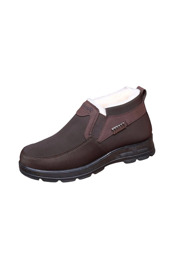 Coffee Warm Fleece Lined Waterproof Snow Boots For Men Comfortable Thickened Sole Casual Outdoor Winter Fabric Shoes