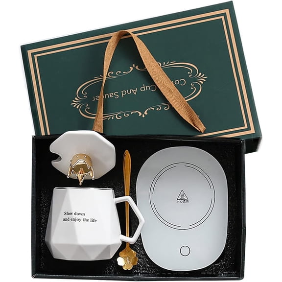 Coffee Warmer for Desk, with Mug Set. Cup Warmer Tea Warmer, Electric Beverage Warmer, Drink Warmer for Cocoa, Tea, Milk Gifts for Father's Day. Mr and Mrs Wedding Gift, Engagement Gift(White)