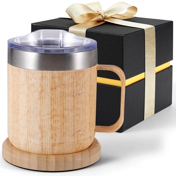 Zhenglu USB Smart Heated Cup with 10Hrs Auto Shut-Off - Self Heating Coffee Mug, Ideal Gifts for Birthday, Mother's Day, Father's Day -12oz Bamboo