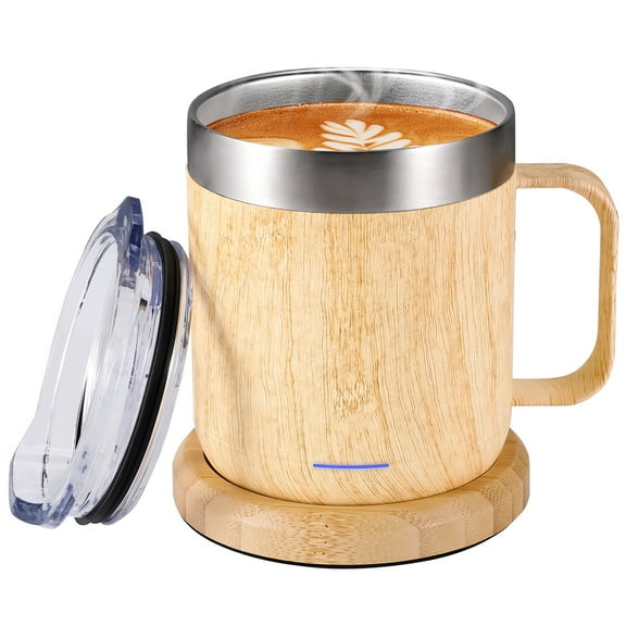 Zhenglu USB Smart Heated Cup with 10Hrs Auto Shut-Off - Self Heating Coffee Mug, Ideal Gifts for Birthday, Mother's Day, Father's Day -12oz Bamboo