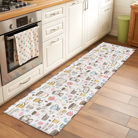 Coffee Washable Area Rug 2x6 Cartoon Modern Hand Painted Low-Profile Area Rugs with Non Slip Backing Indoor Floor Carpet for Entrance Living Room Bedroom Home Office