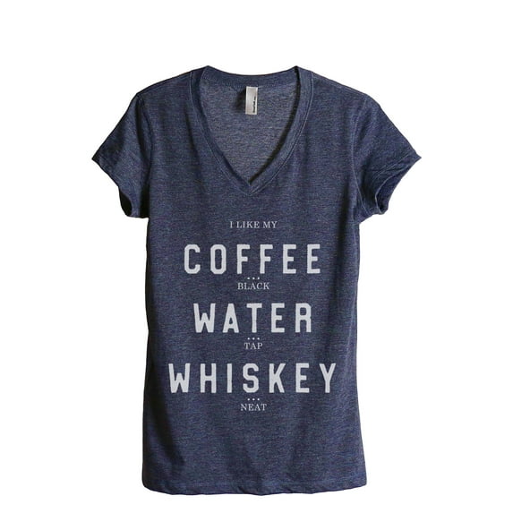 Coffee Water Whiskey Neat Women's Fashion Relaxed V-Neck T-Shirt Tee Heather Navy Small