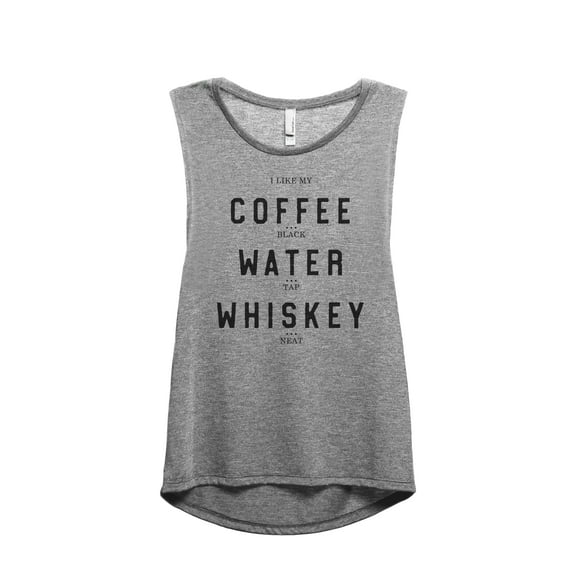 Coffee Water Whiskey Neat Women's Fashion Sleeveless Muscle Workout Yoga Tank Top Heather Grey Grey Medium
