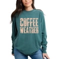 thumbnail image 1 of Coffee Weather Block Distressed - Women's Garment Dyed Long Sleeve Graphic T-Shirt, 1 of 9