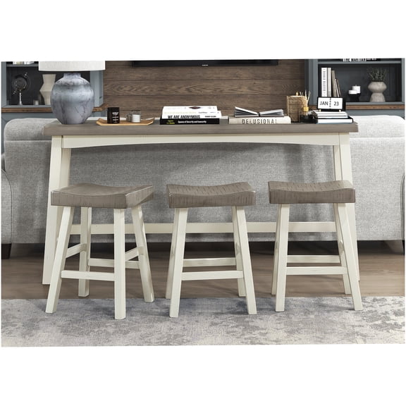 Coffee & White 4-Piece Counter Height Dining Set, Solid Rubberwood Table and 3 Stools, Transitional Style Kitchen Breakfast Nook