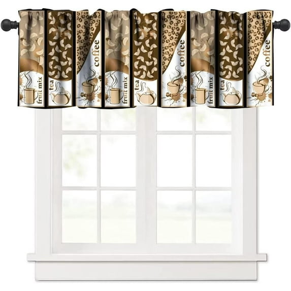 Coffee Window Valance, Coffee Tea Fruit Mix Pot Vintage Coffee Theme Windows Curtain Valance for Kitchen Dining Room Cafe Shop Canteens Decor, One Panel 54x18in