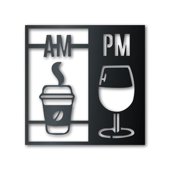 Coffee Wine AM and PM Metal Wall Art | Metal Kitchen Bar Decor | Indoor Outdoor 24